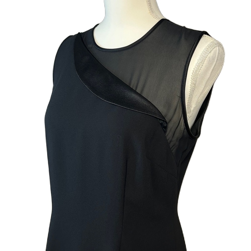 Donna Morgan Womens Black Sheath Dress 6 Mesh Neck Button Details Formal LBD‎